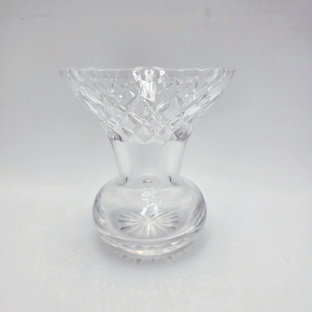 Vintage Cut Crystal Bud Vase Clear Flared Diamond Pattern Starburst Base 5in